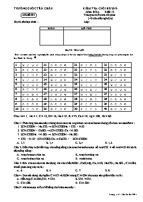 Đề kiểm tra cuối hè môn Hóa học Lớp 12 năm 2019 - Mã đề 001 - Trường Quốc tế Á Châu